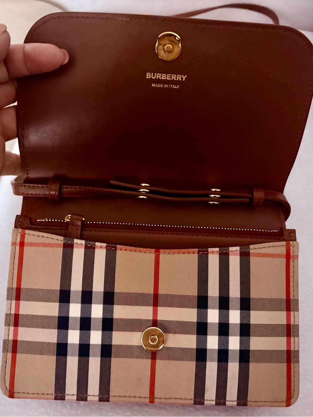 Burberry Brown Leather & Vintage Check Small Crossbody Bag - Picture 2 of 5